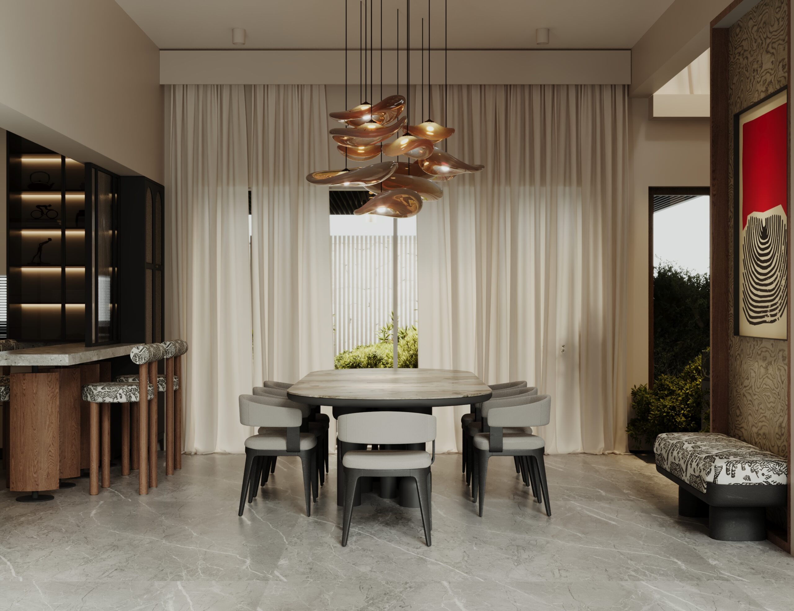 Luxury Dining and Living Area Interior by Jahasil Design Studio Calicut